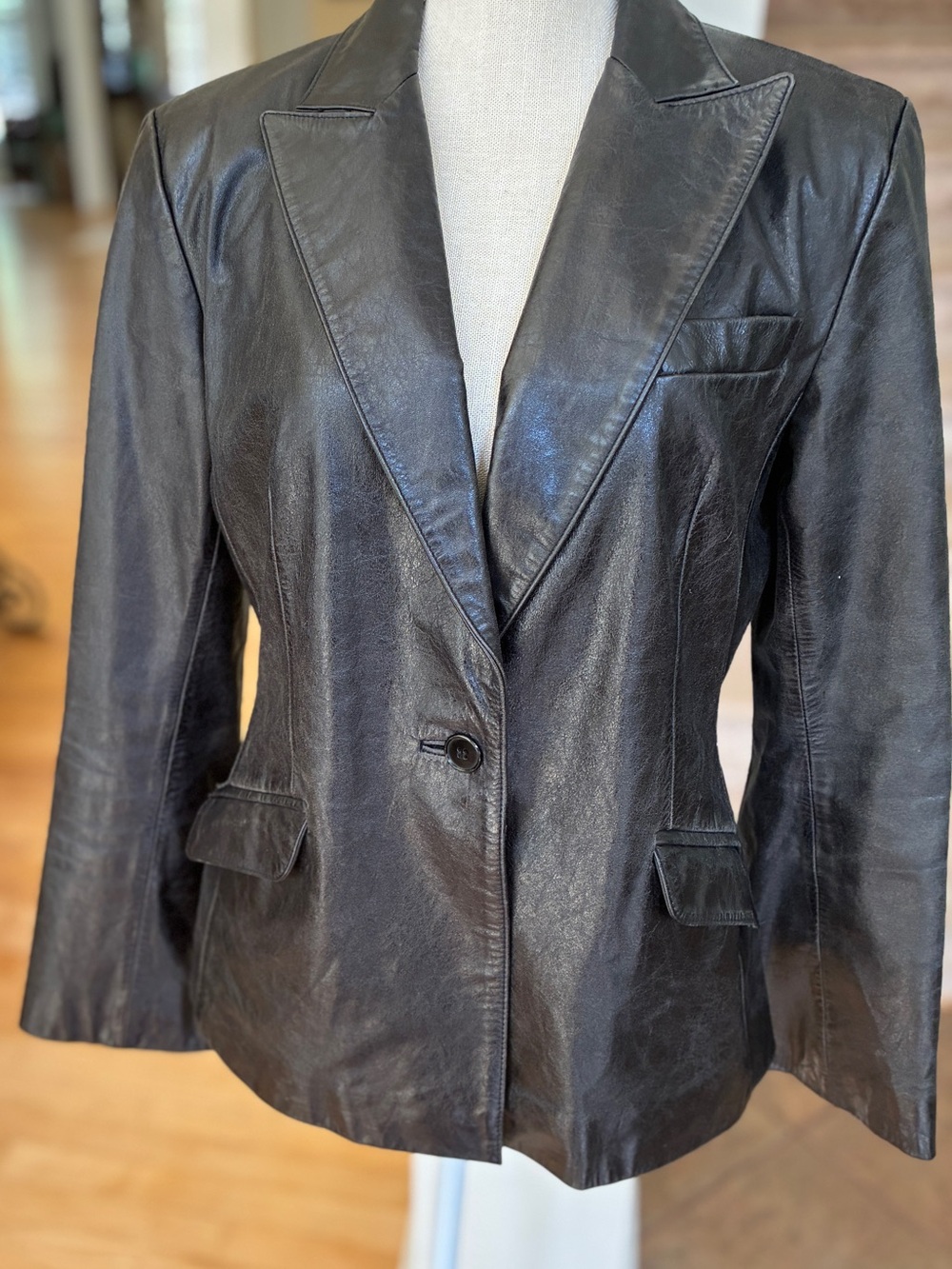 Express Vintage Black Leather Blazer Jacket